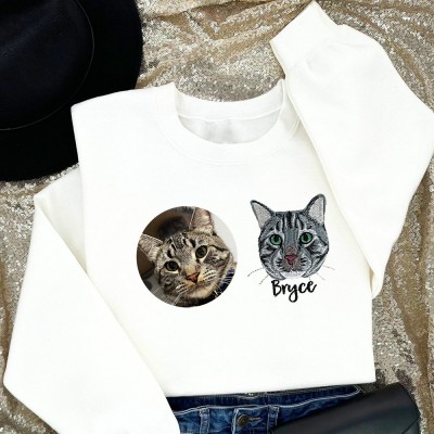 Custom Pet Portrait Embroidered Sweatshirt Hoodie With Pets Names Keepsake Gift Ideas For Pet Lovers