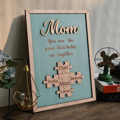 Custom Mom You Are The Pieces That Hold Us Together Wooden Puzzle Sign with Kids Names Mother's Day Gift Ideas