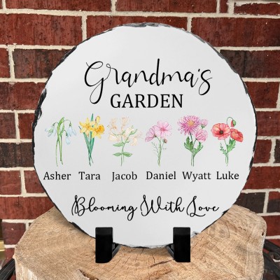 Personalized Grandma's Garden Blooming with Love Birth Flower Plaque Gifts for Grandma Mom Family Keepsake 