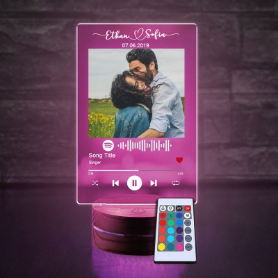 Custom Photo Acrylic Song Night Light Plaque with Spotify Code Anniversary Gifts for Her Him Valentine's Day Gift Ideas
