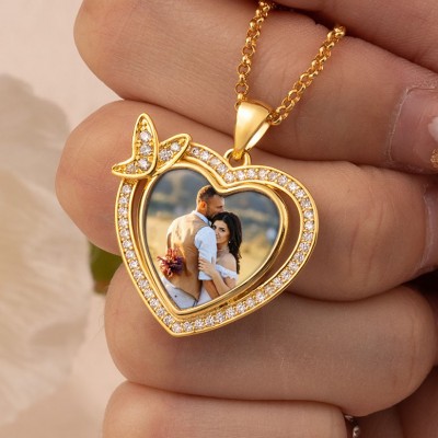 Personalized Heart Shaped Photo Necklace Customized Memorial Jewelry Gift for Her Anniversary Gift Family Gift