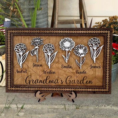 Personalized Grandma's Garden Birth Month Flower Sign with Kid Names Gift Ideas for Mom Grandma Birthday Gift