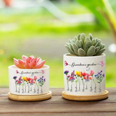 Custom Grandma's Garden Birth Month Flower Plant Pot Gifts for Grandma Mom