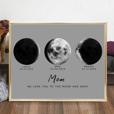 Personalized Moon Phase Frame Sign with Kids Names Gift Ideas for Mom Mother's Day Gifts