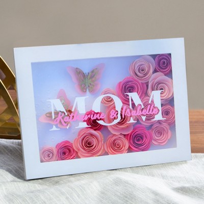 Custom Flower Mom Shadow Box with Kids Names Gift for Mom Grandma