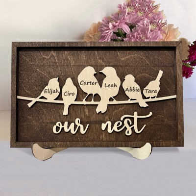 Personalized Family Bird Frame Our Nest Custom Wood Family Tree Sign Gifts for Mom Grandma Anniversary Gift Ideas for Wife