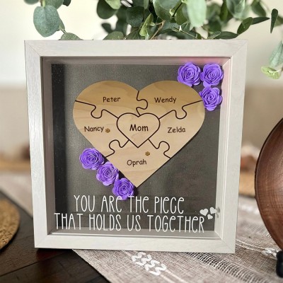 Personalized Mom Heart Shaped Puzzle Piece Flower Box Gift for Mom Grandma