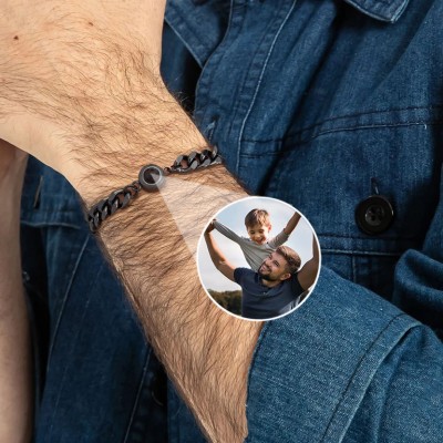 Personalized Photo Projection Men Bracelet with Picture Inside Father's Day Gift Ideas from Son