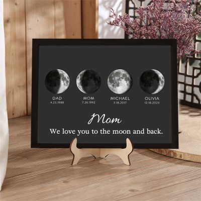 Mom We Love You To The Moon And Back Moon Phase Frame with Kids Names Personalized Gifts for Mom Mother's Day Gift