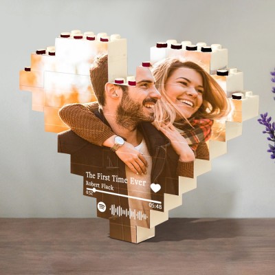 Personalized Spotify Music Heart Shaped Photo Block Puzzle Building Brick Valentine's Day Gift Ideas Anniversary Gifts for Her