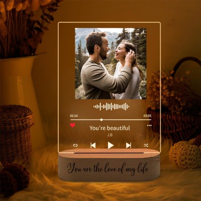 Personalized Music LED Night Light Plaque with Couple Photo for Valentine's Day Anniversary Gift Ideas