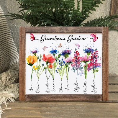Custom Grandma's Garden Birth Month Flower Frame Name Sign Unique Mother's Day Gifts For Mom Grandma