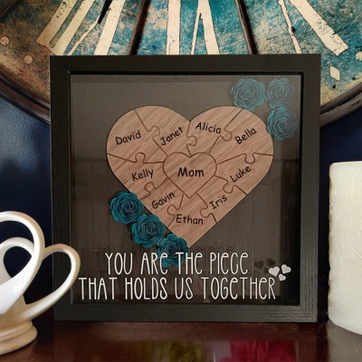 Personalized Mom You Are The Piece That Holds Us Together Heart Shaped Puzzle Piece Box Gift for Mom Grandma