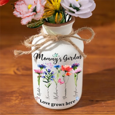 Custom Mommy's Garden Birth Month Flower Vase Unique Gifts for Mother's Day Keepsake Gift for Mom