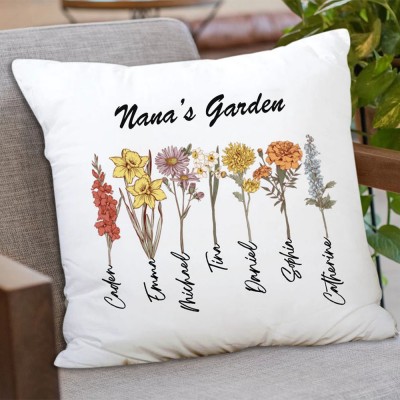Personalized Grandma's Garden Pillow Cover Custom Birth Month Flower Pillowcase Gift for Nana Grandma  