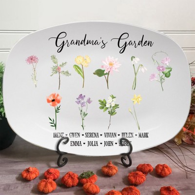 Personalized Grandma's Garden Birth Month Flower Platter with Grandchildren's Names Gift for Grandma, Mom