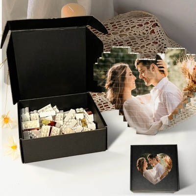 Custom Heart Shaped Building Blocks Puzzle with Couple Photo Unique Gifts for Her Valentine's Day Gift Ideas Anniversary Gifts for Husband