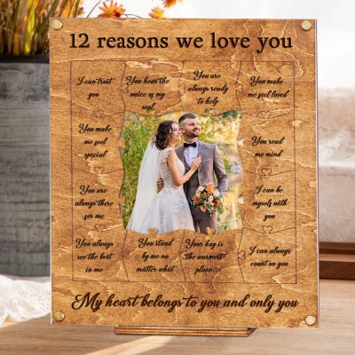 Personalized 12 Reasons Why I Love You Wood Puzzle Piece Collage Frame Valentine's Day Gift Ideas for Boyfriend Husband