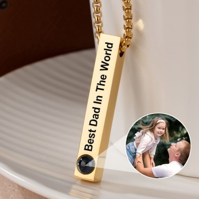 Personalized Photo Projection Bar Necklace with Picture Inside for Dad Grandpa Gift for Father's Day