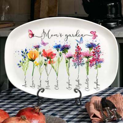  Personalized Mom's Garden Birth Flower Platter With Grandkids Names Custom Gift for Mom Grandma Mother's Day Gift Ideas