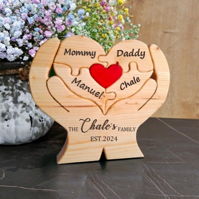 Engraved Names Heart Wooden Family Puzzle Home Gift Ideas for Mother's Day