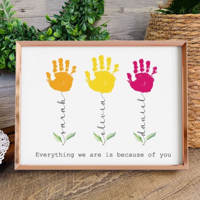 Everything We Are Is Because Of You Custom DIY Handprint Frame Sign Mother's Day Gift Ideas