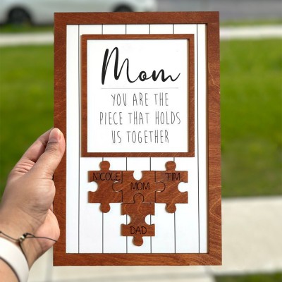 Piece That Holds Us Together Personalized Wooden Puzzle Sign Gift Ideas for Mom Grandma Mother's Day Gift
