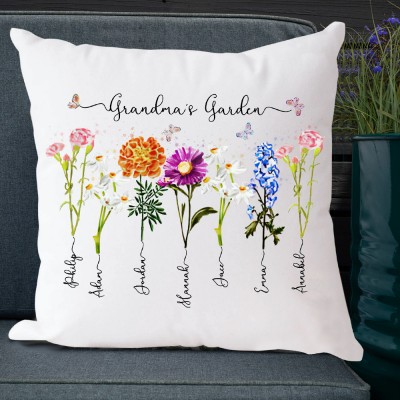 Personalized Birth Flower Grandma's Garden Pillow Gifts for Mom Grandma Birthday Gift for Her New Mom Gifts