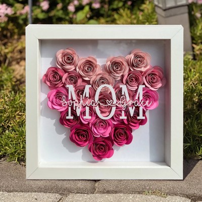 Personalized Mom Heart Flower Shadow Box with Kids Names Gift Ideas for Mom Family Keepsake Gifts