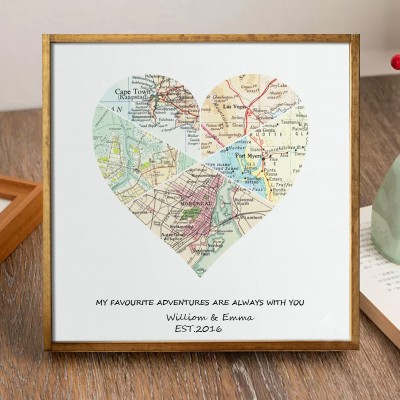 Personalized Where We Met Wood Map Print Couples Anniversary Husband Gifts Map Art Valentine's Day Gift