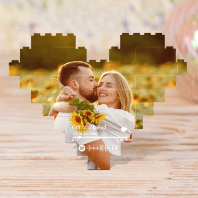 Personalized Heart Shaped Photo Block Puzzle Building Brick with Music Code Gifts for Her Valentine's Day Gift Ideas