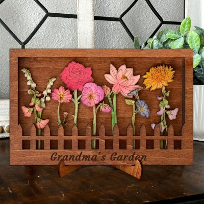 Custom Grandma's Garden Birth Month Flower Frame with Grandkids Names Gift Ideas for Grandma Mom Mother's Day Gifts