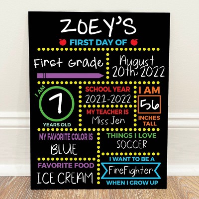 Personalized First Day of School Sign Reusable Chalkboard