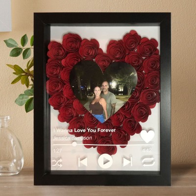 Personalized Spotify Heart Flower Shadow Box for Anniversary Valentine's Day