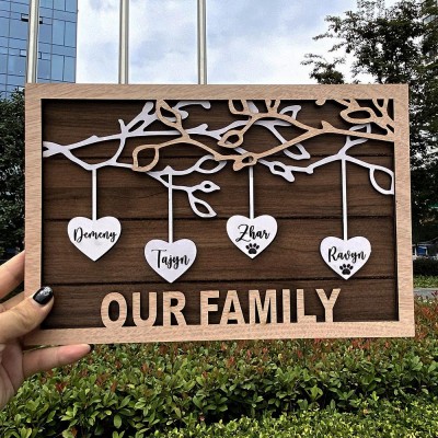 Name Engraved Our Family Tree Sign Christmas Gift for Mom Grandma