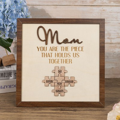 Personalized Wood Puzzle Pieces Sign with Kids Name Mother's Day Gifts