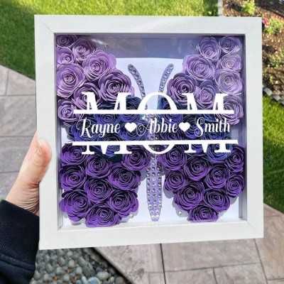 Personalized Butterfly Mom Monogram Flower Shadow Box with Kid Names Gift for Mom Grandma