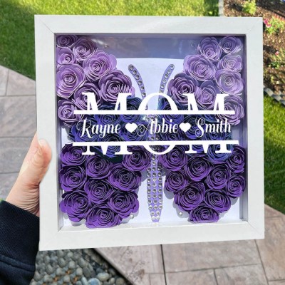 Personalized Butterfly Mom Monogram Flower Shadow Box with Kid Names Gift for Mom Grandma
