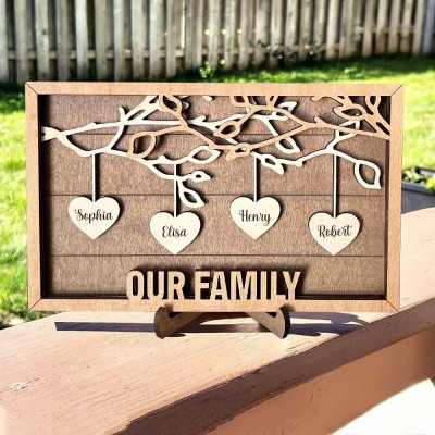 Personalized Our Family Family Tree Frame Sign with Kids Names Gift Ideas for Grandma Mom Anniversary Gifts