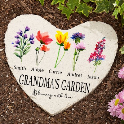 Personalized Grandma's Garden Birth Month Flower Plaque with Kids Names Unique Gifts for Grandma Family Home Decor 