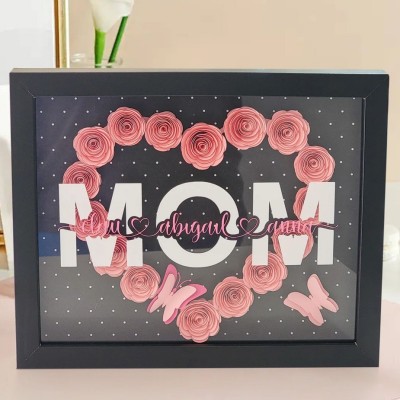 Personalized Heart Shaped Mom Flower Shadow Box Love Gift for Her Gift for Mom Grandma