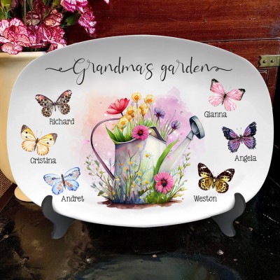 Custom Grandma's Garden Butterfly Platter with Grandkids Names Gifts for Grandma Mom Christmas Gifts Birthday Gifts