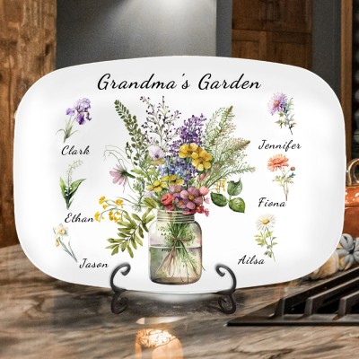 Custom Family Birth Month Flower Plate Grandparent Gift from Grandkids Love Gift Ideas for Grandma Mom Nana