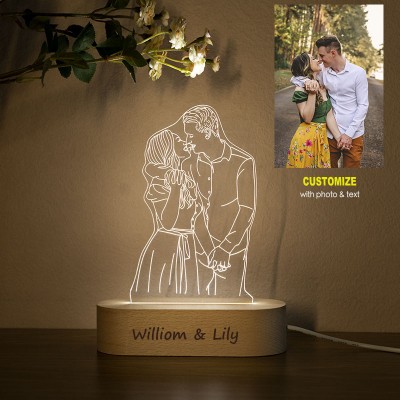 Personalized 3D Lamp With Outlined Couple Portrait for Couple Anniversary Gift for Wife Valentines Day Gift for Her