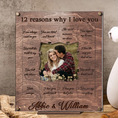 Custom Reasons Why I Love You Wooden Puzzle Frame with Photo Unique Gifts for Wedding Anniversary Valentine's Day 