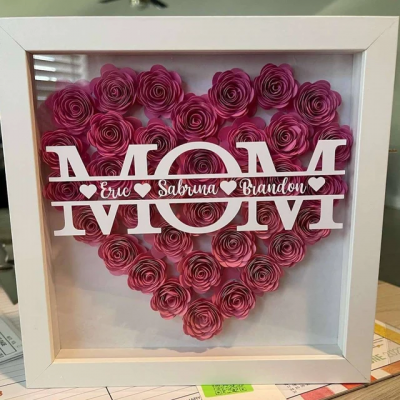 Custom Mom Heart Flower Shadow Box with Kids Names Gifts for Mom Grandma Christmas Gift Ideas