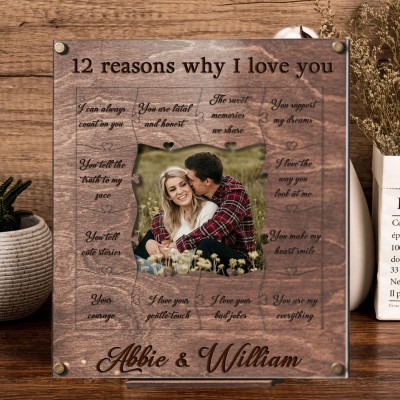 Personalized Reasons Why I Love You Wooden Puzzle Frame with Photo Valentine's Day Gift Ideas for Boyfriend Anniversary Gifts
