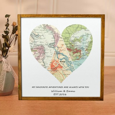 Personalized Wood Map Couples Vow Renewal Gifts Long Distance Deployment Gifts for Husband, Wife  