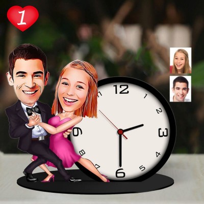 Personalized Couples Caricature Wooden Trinket Table Clock Valentine's Day Gift for Her