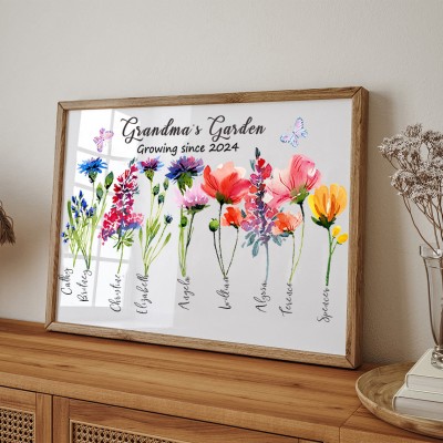 Personalized Grandma's Garden Birth Flower Frame With Kids Names Gift For Mom Grandma Mother's Day Gift